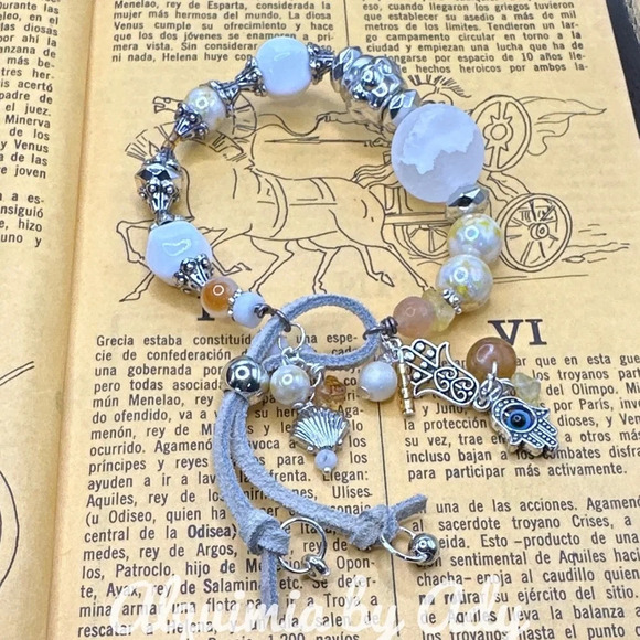 Clear phantom quartz maxi sphere bead silver leather wrap cowgirl cuff bracelet - Picture 1 of 10